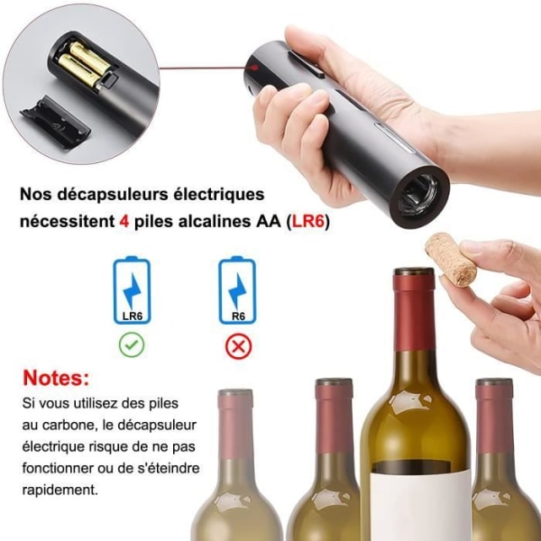 Elektrisk korkskruv 4 i 1 automatisk flasköppnare med folieskärare vinhällare och vinpropp svart