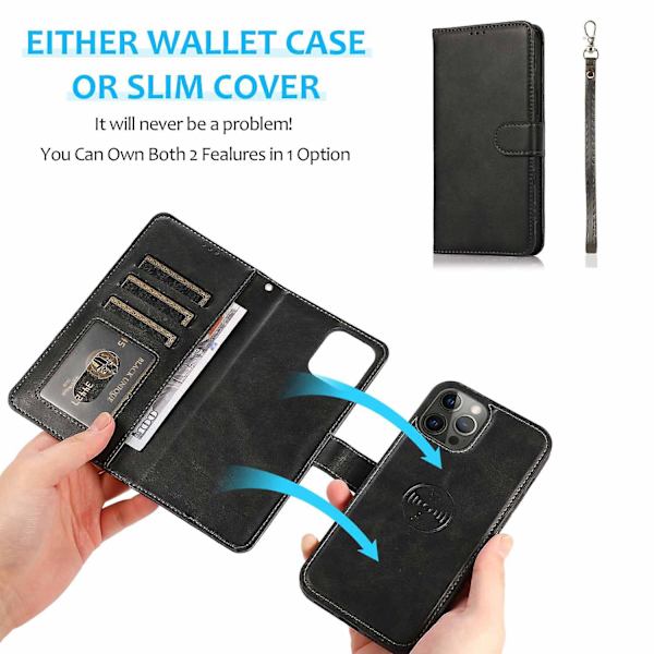 For iPhone 15 PU Lær Lommebok Telefondeksel Stativ 2-i-1 Avtakbart Magnetisk Deksel med Rem Brown