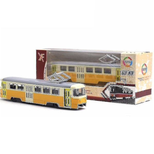 Tog Tram Die-cast Lekebil Musikalsk Lys Opp Barnas Leke Feriegave Yellow Grey