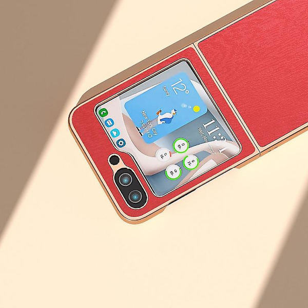 Samsung Galaxy Z Flip5:lle Nano-pinnoitettu puukuvioinen PU-matkapuhelinkotelo Red