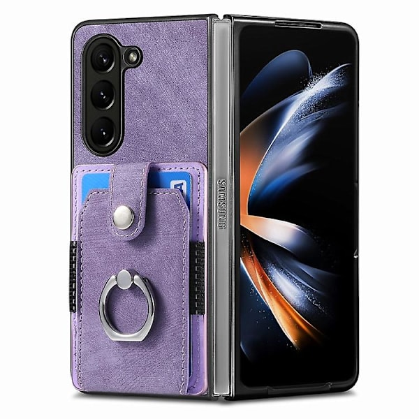 För Samsung Galaxy Z Fold5 5g Retro Skin-feel Ring Multi-kort Plånbok Mobiltelefonfodral Purple