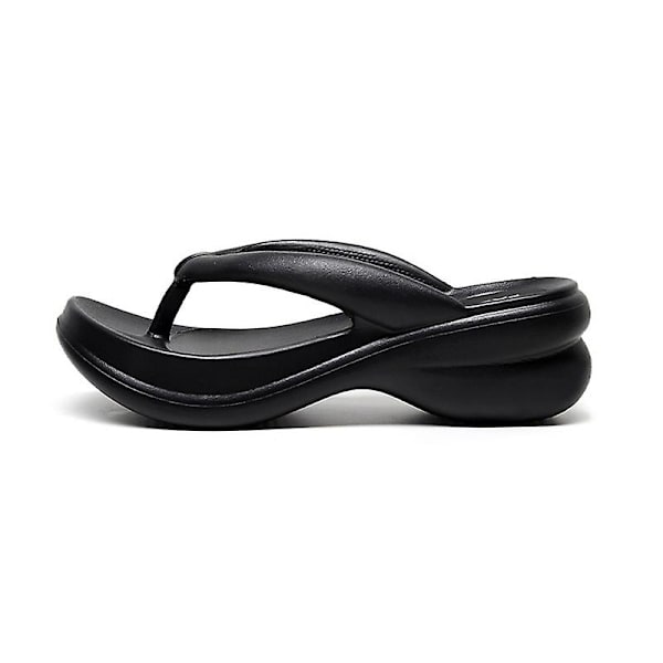 6CM Tykke Sålede Flip Flops Sommer Sliders Til Kvinder Blød EVA Strand Anti-slip Sandaler Sort 39 40