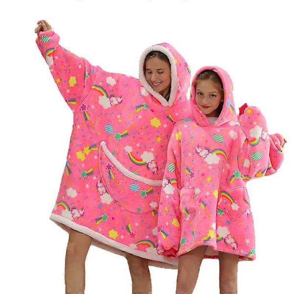 Vinter Sherpafilt med Ärmar Super Mjuk Fleece Sweatshirtfilt Huvtröja Varm Flanell Avocado Hemkläder Huvad Filtar Mom-free size 1pcs-Pink unicorn