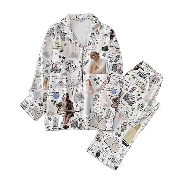 Taylor Swift Julpyjamas för Kvinnor 1989 Tröjor och Byxor PJs Set Knappar Loungewear Julsovkläder Nattkläder S F