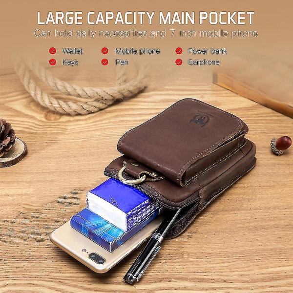Herr Vintage Läder Bälte Väska Resa Mobiltelefon Plånbok Midjeväska Fanny Pack Coffee