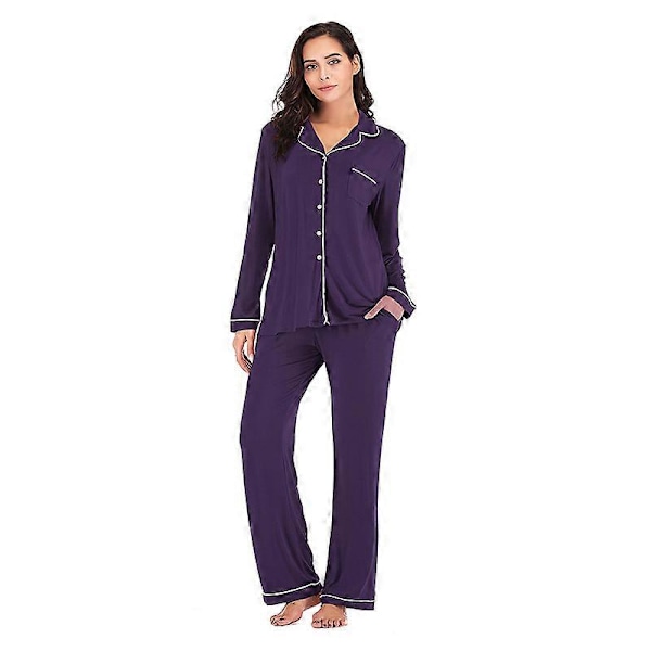 Höst och vinter nya hemtextilier damkläder Modern bomull långa sovbyxor set pyjamas/nattlinne M