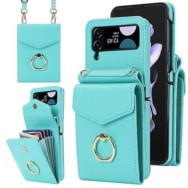 For Samsung Galaxy Z Flip4 Litchi Texture Rfid Card Slot Mobiltelefondeksel Med Ringholder Green