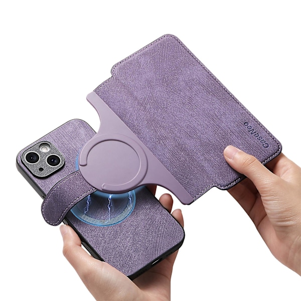 Fjernbar magnetisk lommebokdeksel for iPhone 15 menn kvinner, RFID-blokkerende materiale Retro Folio Flip skinndeksel med 3 kortspor 11 Purple