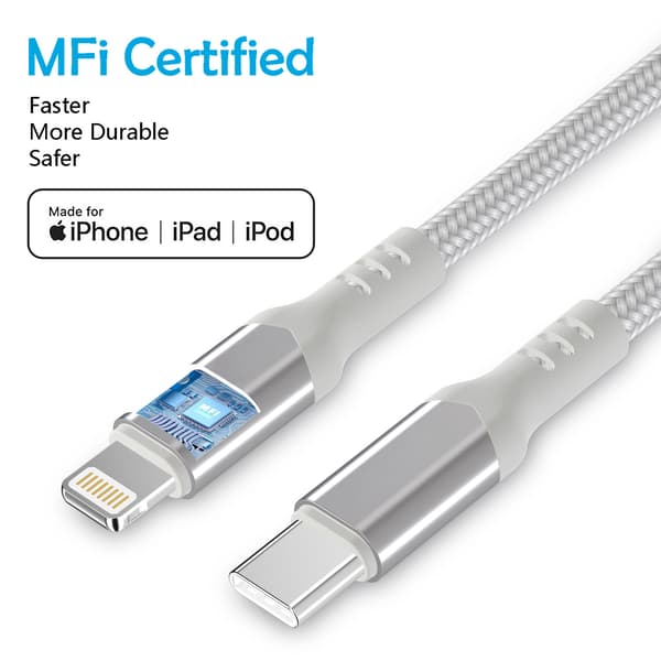(2-pak) MFI-sertifisert datakabel for iPhone-ladekabel - 2m White