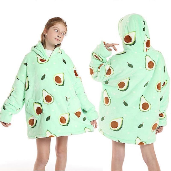 Vinter Sherpafilt med Ärmar Super Mjuk Fleece Sweatshirtfilt Huvtröja Varm Flanell Avocado Hemkläder Huvad Filtar Kid-free size 1pcs-avocado