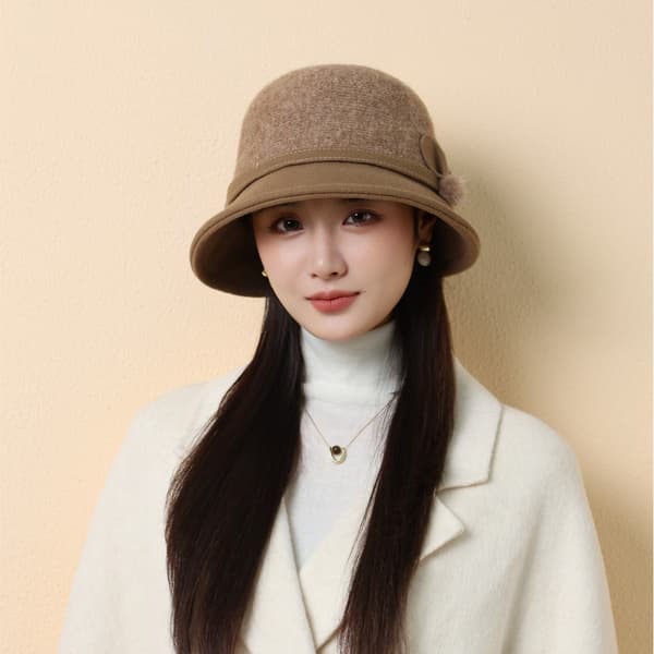 Uld bucket hat til kvinder til efterår og vinter, varm og elegant, britisk retrostil gray