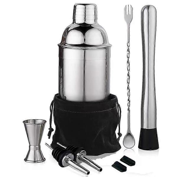 Dww-Sæt cocktail 6 dele i rustfrit stål, 550ml shaker, målebæger, si, støder
