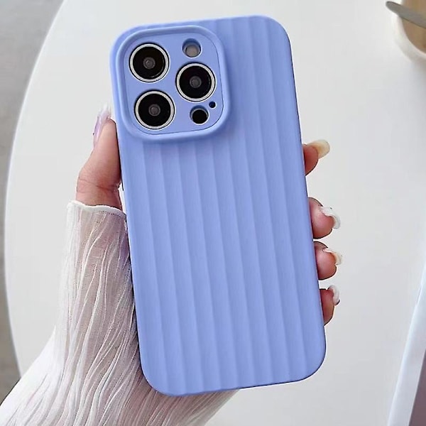 For iPhone 13 Pro Etui Vertikal Stribedesign Anti-Scratch Beskyttende Flydende Silikone Telefon Cover Light Purple