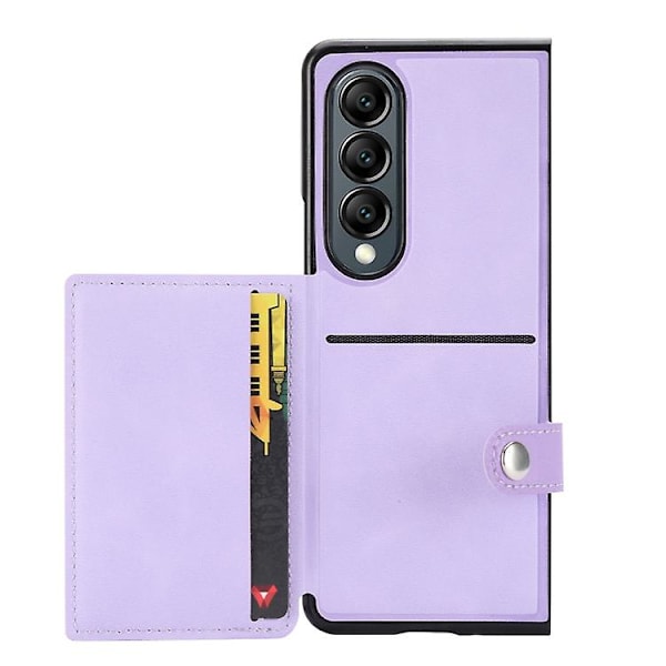 Til Samsung Galaxy Z Fold3 5g Litchi Mønster Enkelt Knap Kortholder Mobiltelefon Etui Light Purple