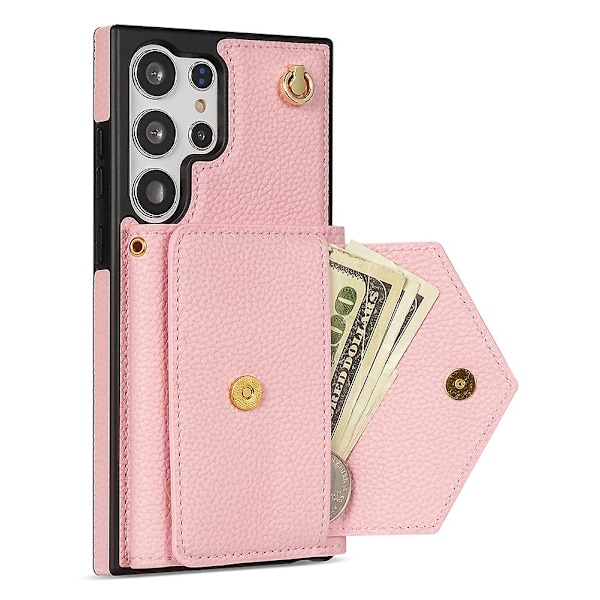 Til Samsung Galaxy S24 Ultra Etui Organ Kort Taske Læder+tpu Cover Med Skulderrem Pink