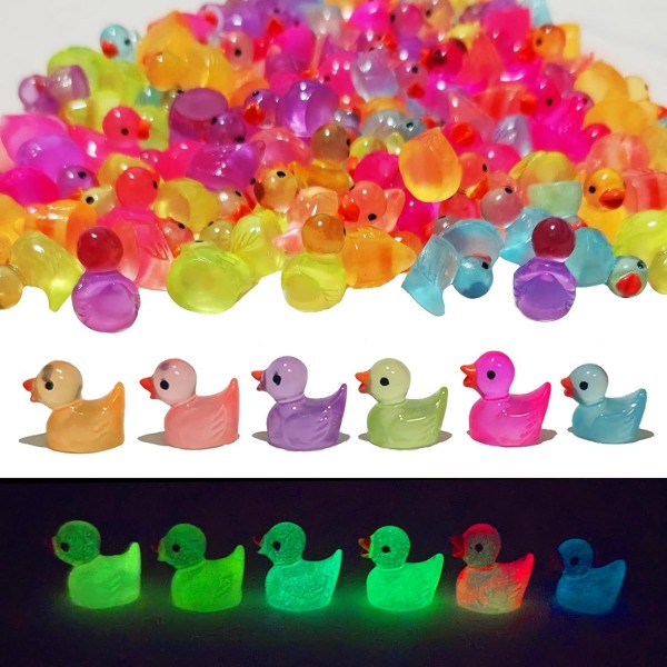 100 stk. mini gummiandelys i harpiks - lysende ænder Luminous light purple
