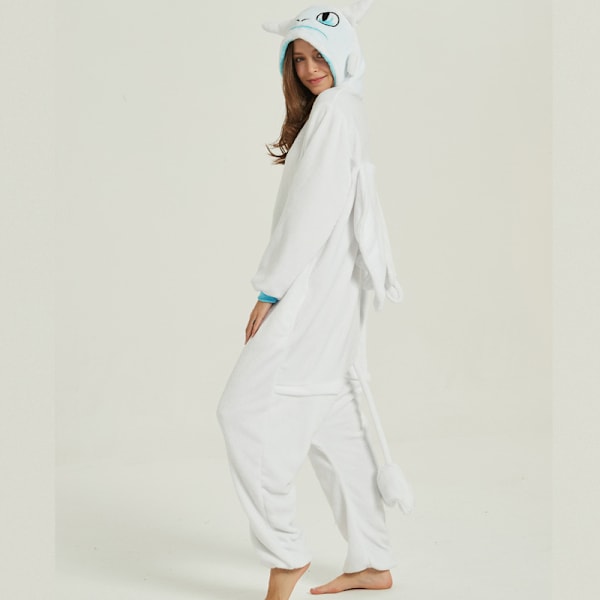 Tandlös Drake Vit Svart Body Adult Unisex Flanell Pyjamas Anime Cosplay Kostym Träna Din Natts Fury Pyjamas White dragon XL