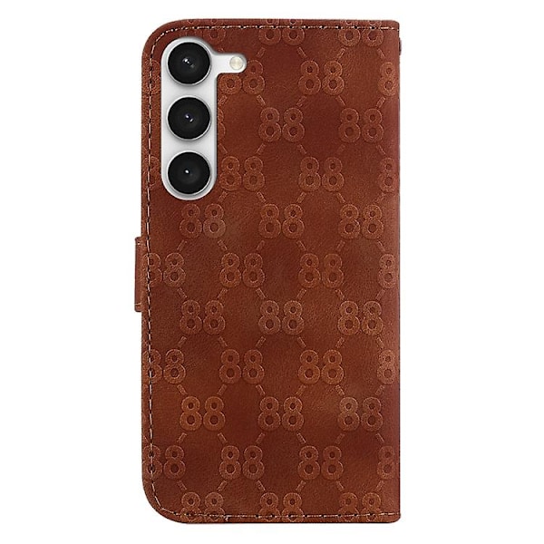 For Samsung Galaxy S23 5g Dobbel 8-formet Preget Lær Mobiltelefondeksel Brown