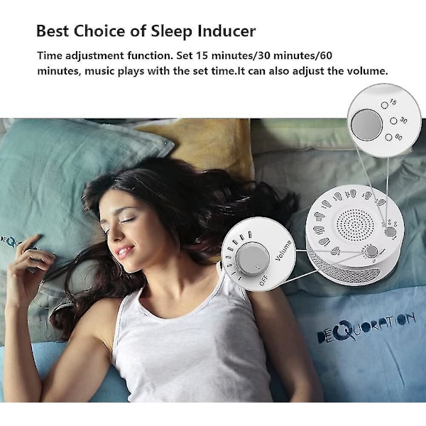 Vit brusmaskin för sömn, ljudavslappningsmaskin, 9 unika naturliga ljud för att dämpa sömnstörningar