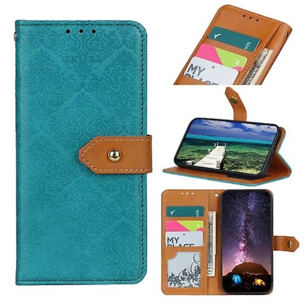 For Samsung Galaxy S23 Fe 5g Europeisk Blomsterpreget Lær Mobiltelefondeksel Blue