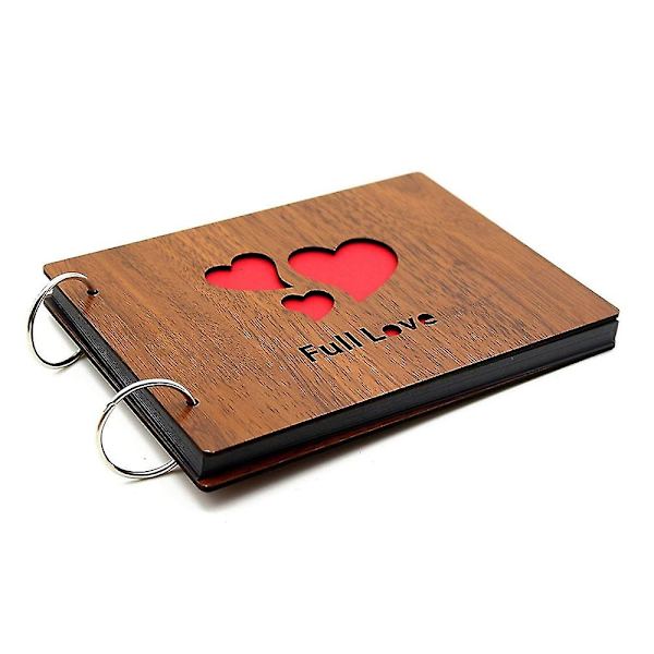 Diy fotoalbum i trä med omslag, årsdagsskrapsbok 8 x 6 tum, självhäftande fotoalbum med svart