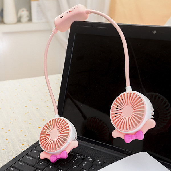 Internet celebrity foldable portable lazy neck hanging fan Super cute cartoon ears second gear USB charging small fan