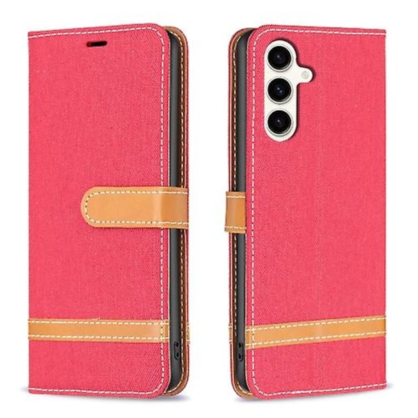 For Samsung Galaxy S23 Fe 5g Fargeblokk Denim Texture Lær Mobiltelefondeksel Red