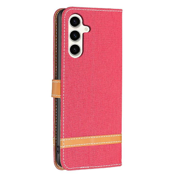 For Samsung Galaxy S23 Fe 5g Farveblok Denim Tekstur Læder Mobiltelefon Etui Red