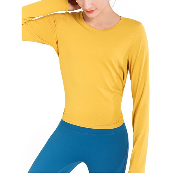 Women's Yoga Long Sleeve Top Workout Quick Dry yellow,S