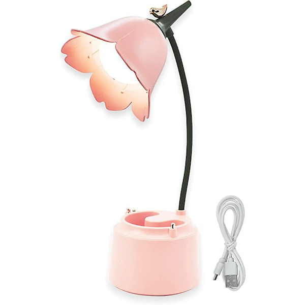 1 st LED-skrivbordslampa för barn med pennhållare, dimbar rosa Pink