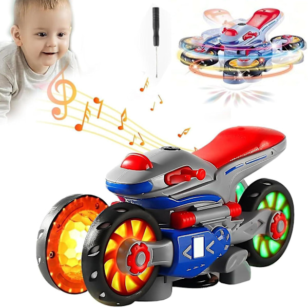 Elektrisk ljus- och musikdeformationsmotorcykel, 360 stunt roterande racerbil, 2-i-1 LED-transformationsbil, universell uppladdningsbar motorcykel, cool