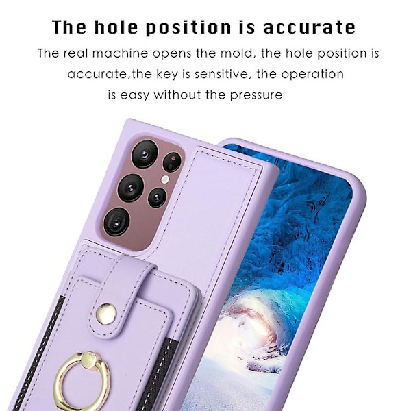Til Samsung Galaxy S22 Ultra 5g Bf27 Metal Ring Kortpose Holder Mobiltelefon Etui Purple