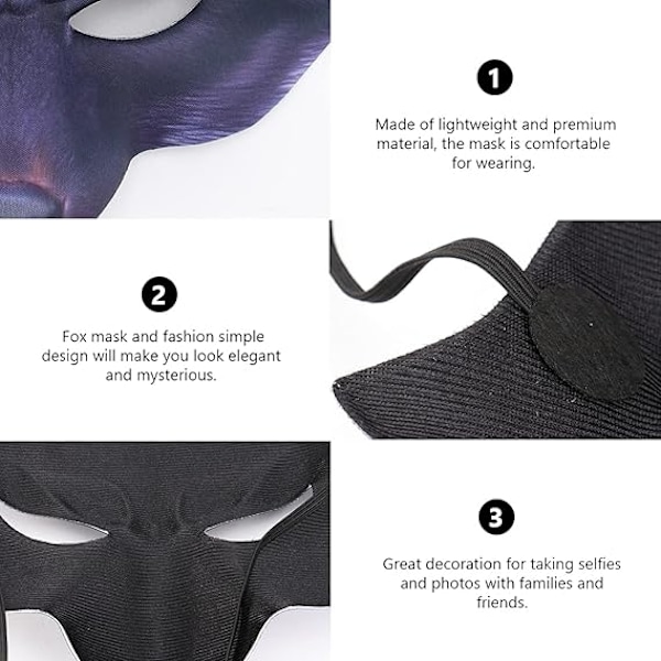 Kettu-muotoinen puolikas naamio eläin cosplay puku puolikas kasvo kissa naamiot Halloween karnevaaliin naamiaisiin Black