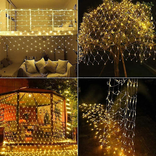 192 LED-ljusslingor 3m x 2m Varmvita Ljusslingor Nät för Jul Halloween Fest Bröllop Lämplig för inomhus och utomhusbruk