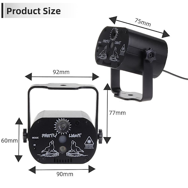 Mini USB-ladbare DJ-discolys med strobe-laserprojektorlampe USB Powered