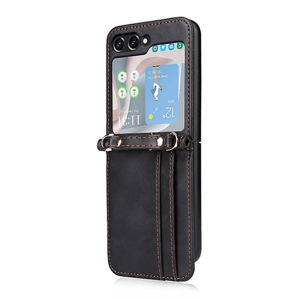 För Samsung Galaxy Z Flip5 Crossbody Card Slot Läder Mobiltelefonfodral Black