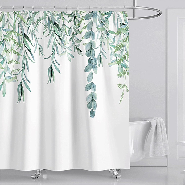 Vanntett dusjforheng Anti-mugg Baderomsgardin Polyester Grønt Blad Plante Trykk Vaskbar med 12 C-kroker for Hjem Badekar Dusjkabinett