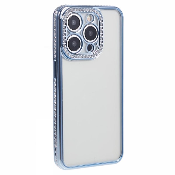 For iPhone 13 Pro Max deksel med rhinestones linseramme myk TPU telefondeksel Blue