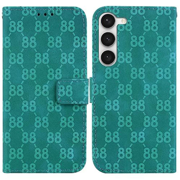 Samsung Galaxy S23 5g -puhelimen kotelo, jossa on kaksois 8-muotoinen kohokuvioitu nahka Green