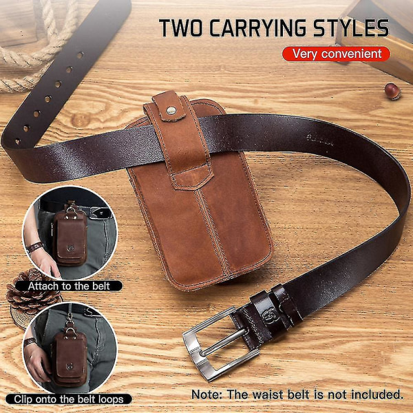 Herr Vintage Läder Bälte Väska Resa Mobiltelefon Plånbok Midjeväska Fanny Pack Coffee