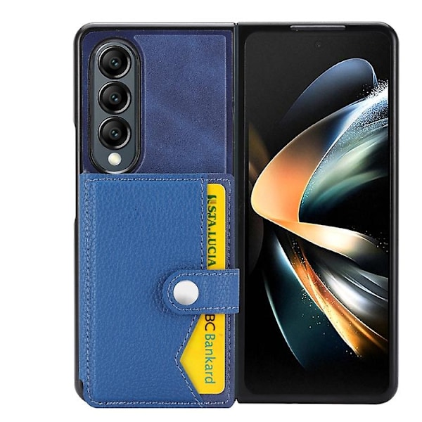 For Samsung Galaxy Z Fold3 5g Litchi mønster enkelt knapp kortholder mobiltelefon deksel Blue