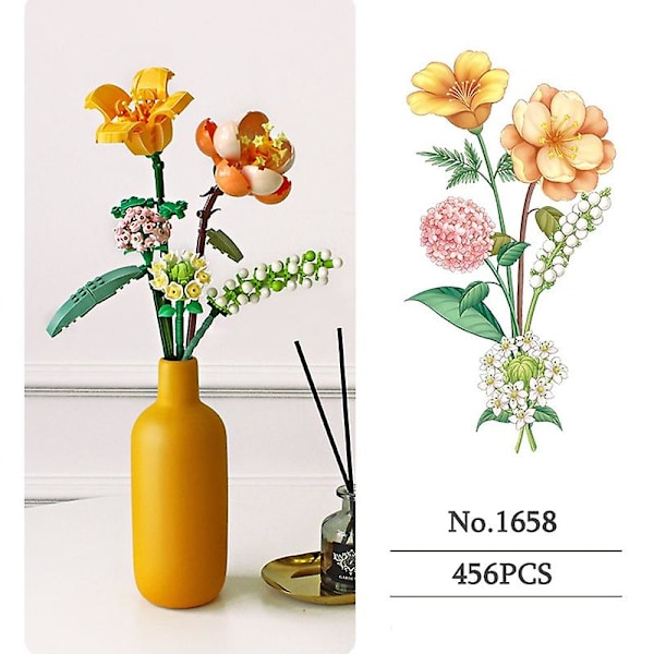 Byggsten Bouquet 3D Modell Leksak Heminredning Kruka Krysantemum Ros Blomma Montering Tegel Flickleksak Barnpresent 1657 With Box