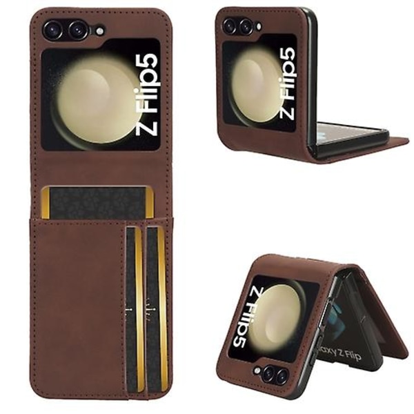 For Samsung Galaxy Z Flip5 5g Hudfølelse Halvdelt Ekstern Kortslot Foldbar Mobiltelefon Etui Brown