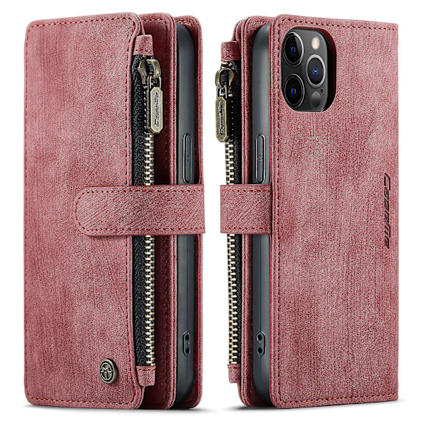 For iPhone 15 14 13 12 11 Pro Max XS XR 8 Glidelås Lommebok Etui Flip Lær Etui -GSL red iPhone 11