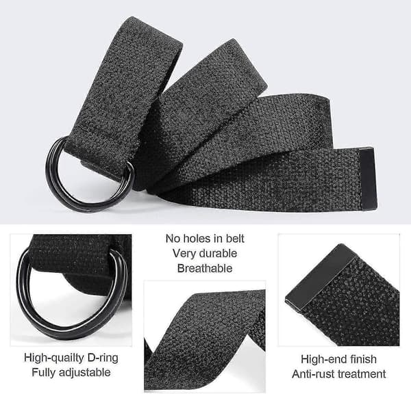 2-pack Canvasbälte för män med dubbel D-ring, slitstarkt och justerbart vardagsbälte 160cm