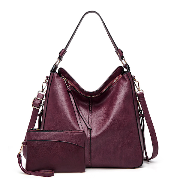 Stor läderväska för kvinnor Purple with small bag