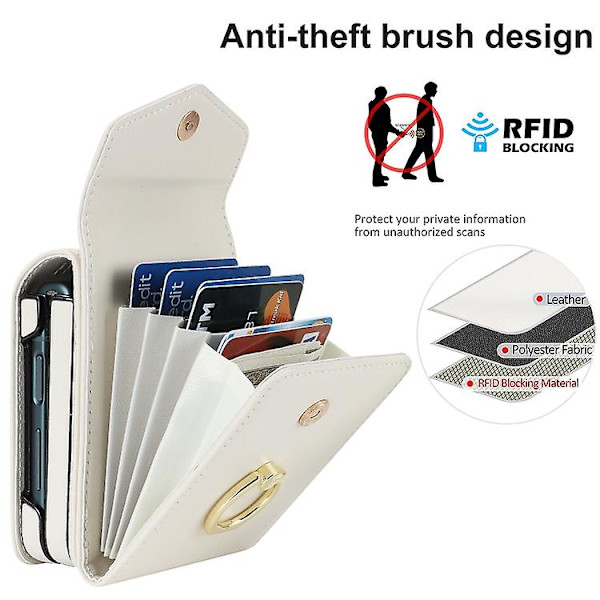For Samsung Galaxy Z Flip4 Litchi Texture Rfid Card Slot Mobiltelefondeksel Med Ringholder White