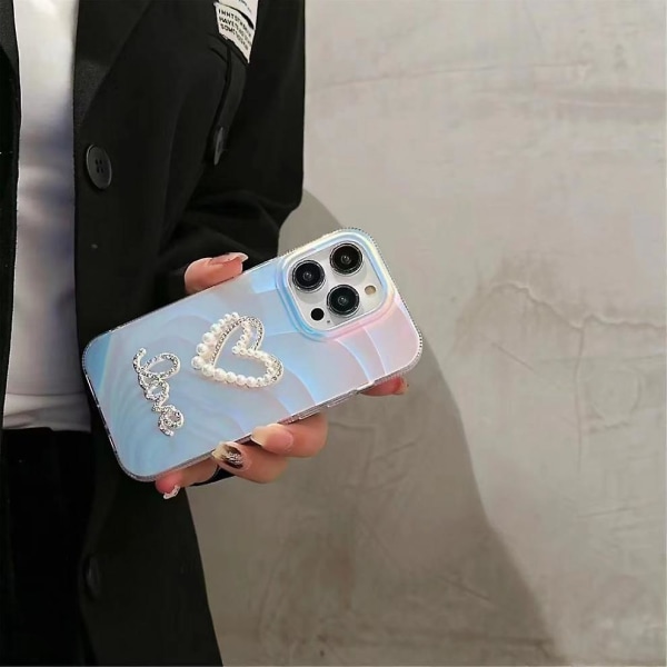 Til iPhone 13 Pro Slim-Fit Akryl+TPU Telefon Cover IMD Etui med Rhinestone Dekoration Hollow Heart