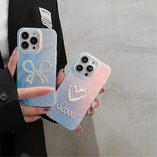 iPhone 13 Prolle ohut akryyli + TPU -puhelinkuori IMD -kotelo, jossa timanttikoriste Full Rhinestone Heart