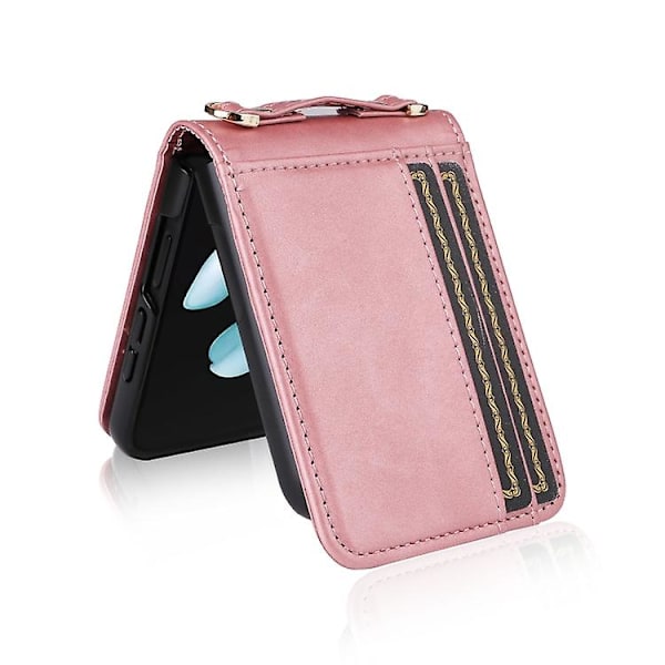 For Samsung Galaxy Z Flip5 Crossbody Card Slot Læder Mobiltelefon Etui Pink